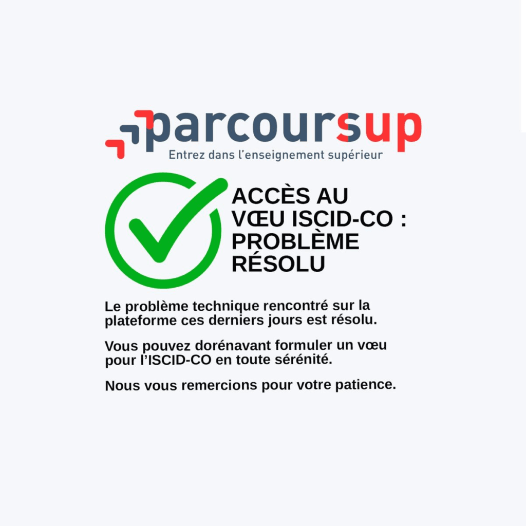 PARCOURSUP : Accès au Voeu ISCID-CO – Problème résolu